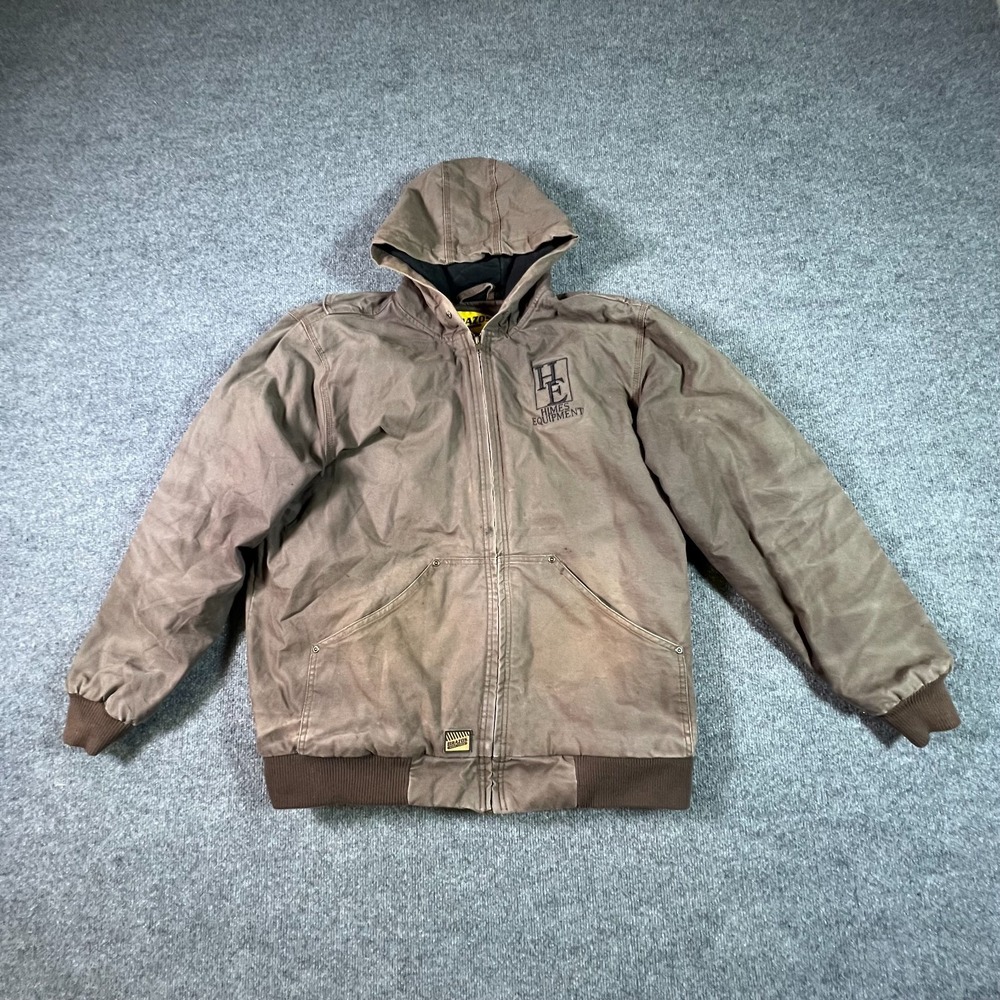 Brazos Work Force Bomber Jacket Mens XL Brown Canvas Full Zip Hooded Heavyweight
